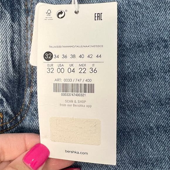 Bershka High Waist Straight Leg Denim Jeans Blue 100% Cotton Size 00 NWT Y2K - Picture 4 of 12